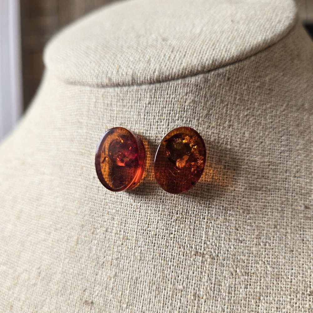 Amber Oval Stud Earrings With Sterling Silver Posts